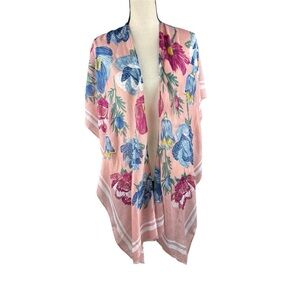 Woven Heart Pink and Blue Floral Kimono